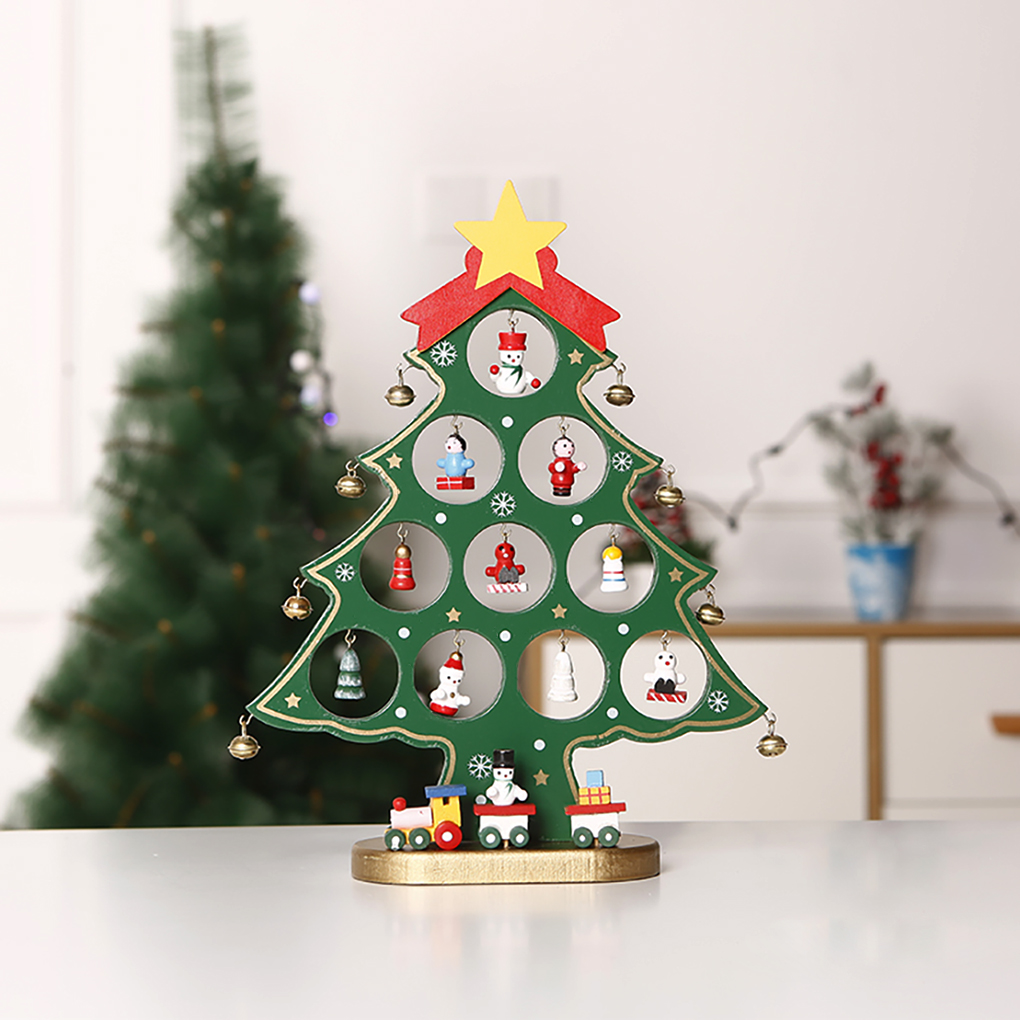 Traditional Wooden Tabletop Christmas Tree with Train Accent Traditional Wooden Tabletop Christmas Tree with Train Accent — Christmas Office Decor Ideas