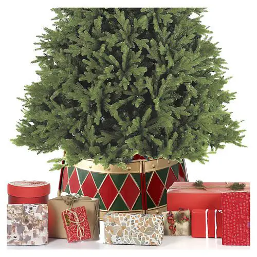 Artificial Christmas Tree with Diamond Patterned Stand and Red Gifts Artificial Christmas Tree with Diamond Patterned Stand and Red Gifts — Red and Green Christmas Tree