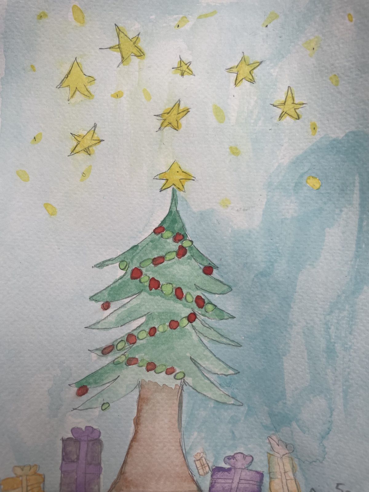 Childlike Watercolor Painting of a Christmas Tree Childlike Watercolor Painting of a Christmas Tree — Christmas Classroom Decor