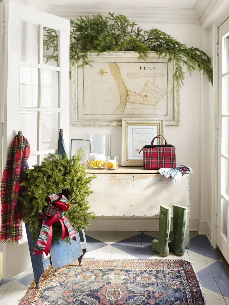Rustic Trunk with Plaid Accents for Farmhouse Entryway Decor — Farmhouse Christmas Mantel