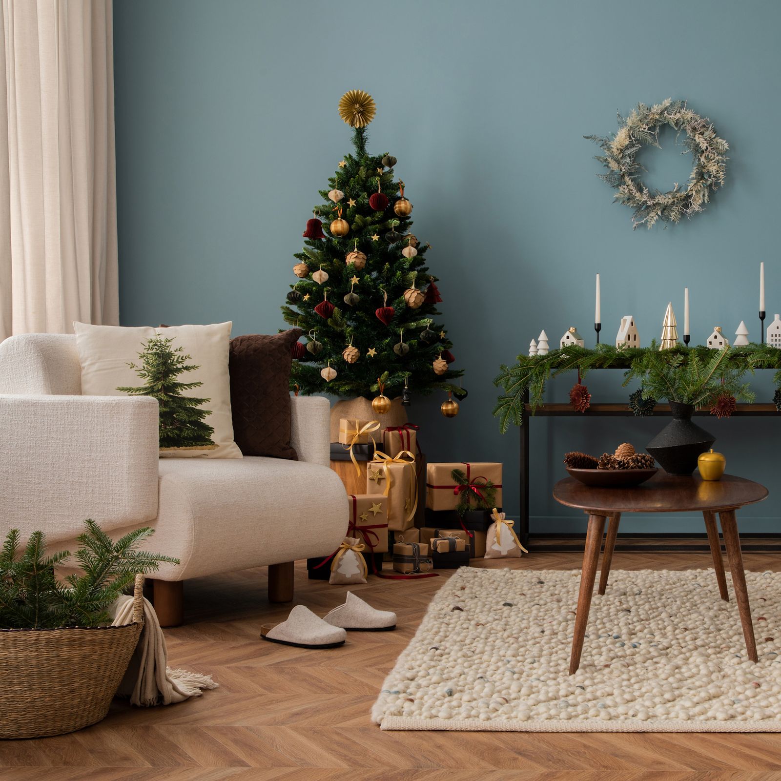 Scandinavian Serenity with Natural Elements and Soft Textures — Cozy Christmas Living Room