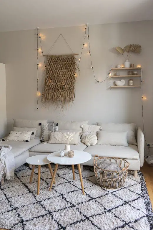 Boho Living Room Accented with Wall and Sofa Fairy Lights Boho Living Room Accented with Wall and Sofa Fairy Lights — Christmas Fairy Lights Living Room