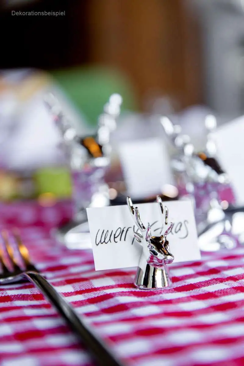 Silver Deer Place Card Holder with Festive Card — Christmas Place Cards