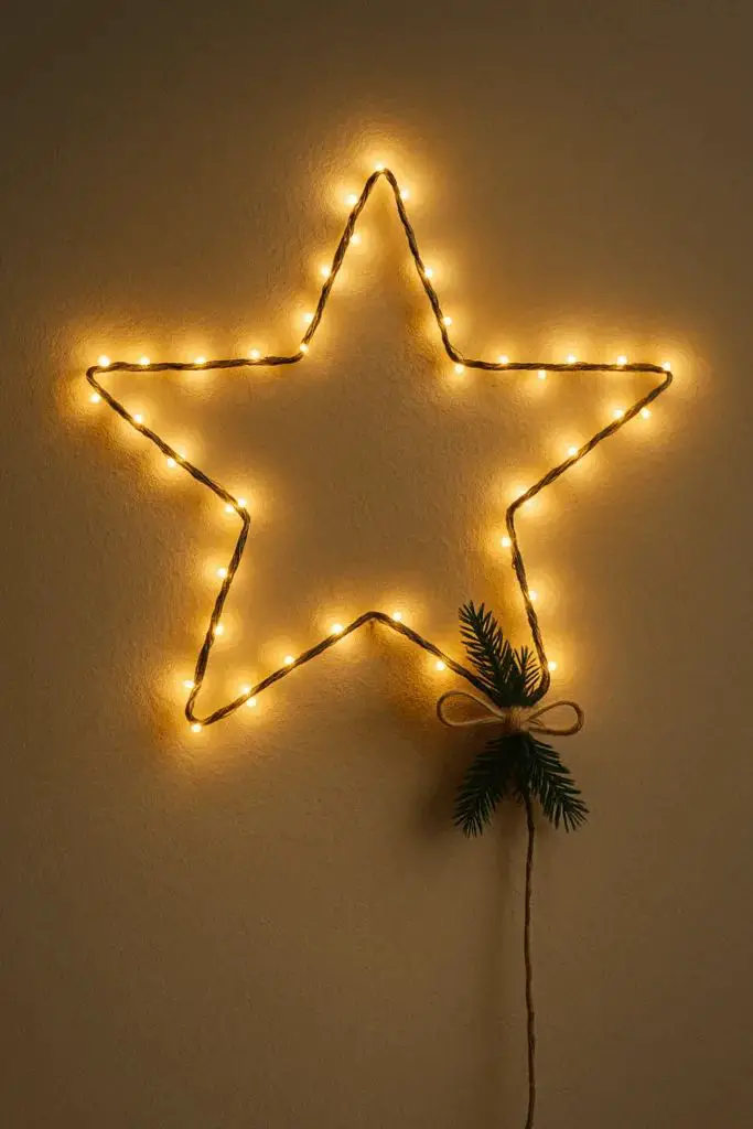 Minimalist Wall Decor with a Star-Shaped String Light Minimalist Wall Decor with a Star-Shaped String Light — Christmas Light Display Ideas