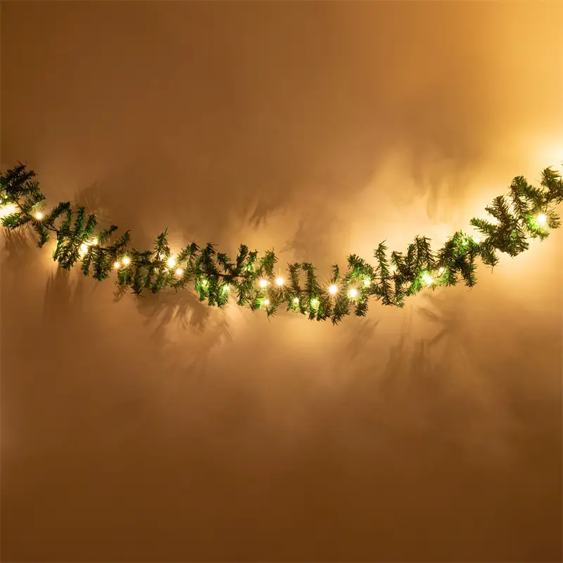 Artificial Pine Garland with 80 Warm White LEDs on a Wall — Christmas Garland