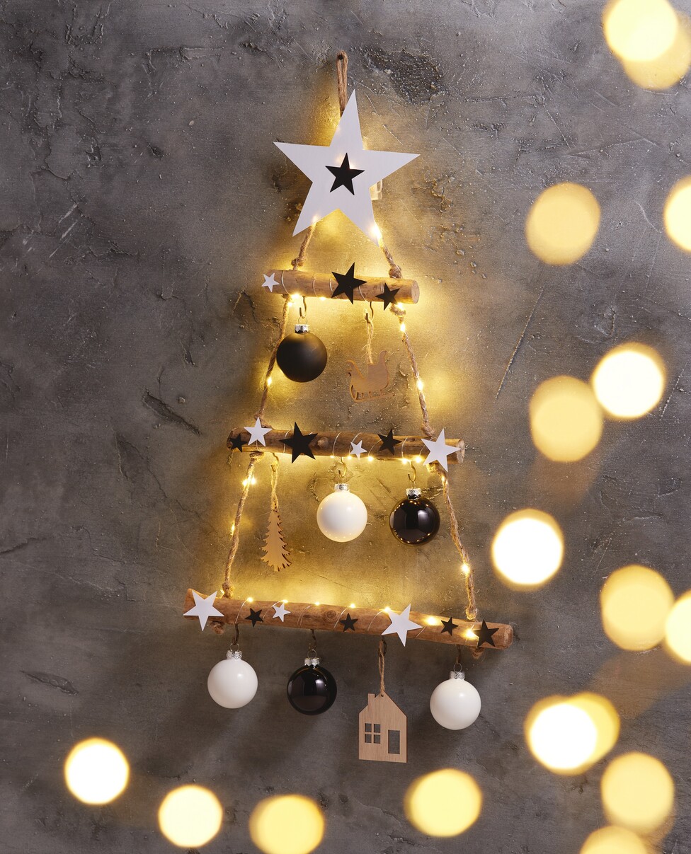 Natural Branch Art — Christmas Fairy Lights Wall