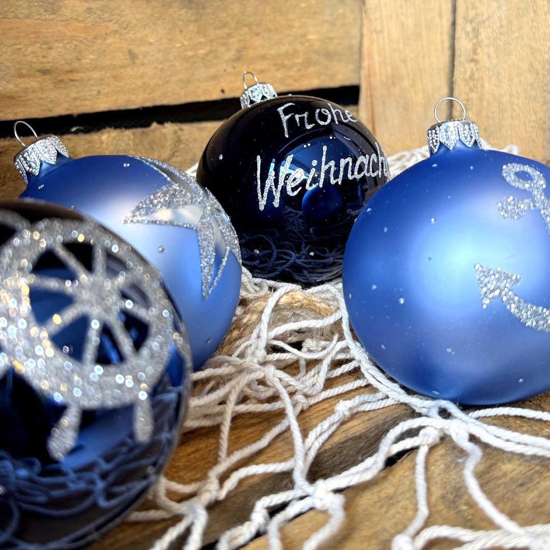 Nautical Themed Blue Ornaments with Silver Glitter — Blue and Silver Christmas Tree