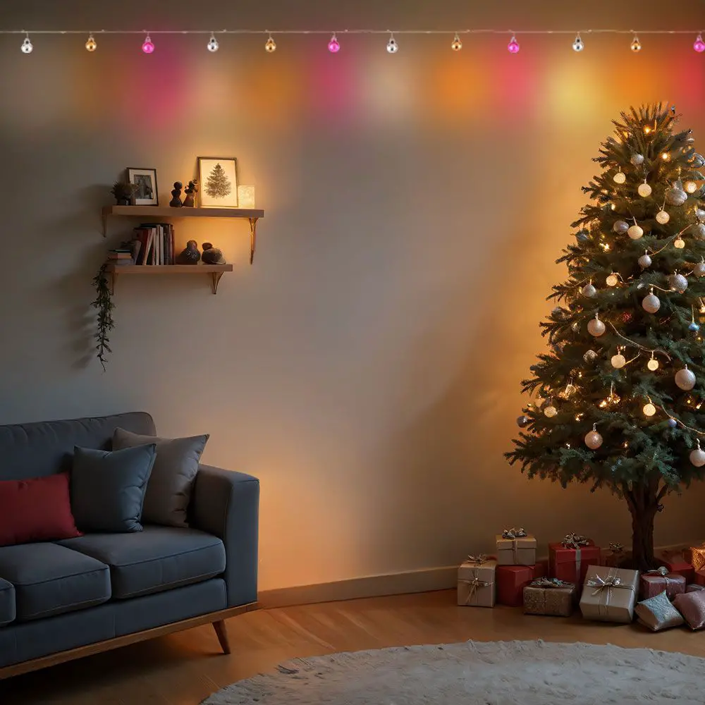 Modern Christmas Living Room Featuring a Multicolored Fairy Light Tree Modern Christmas Living Room Featuring a Multicolored Fairy Light Tree — Christmas Fairy Lights Living Room