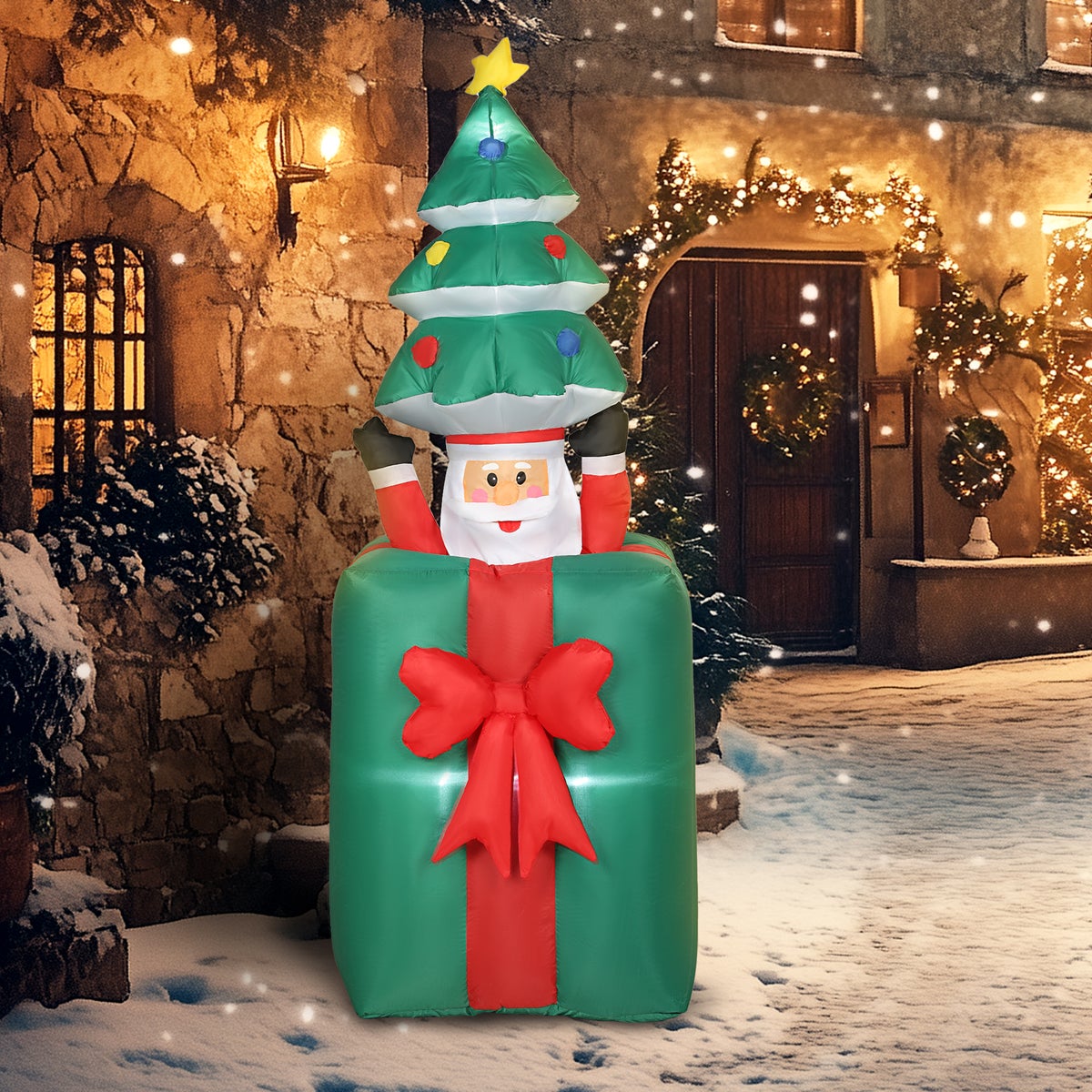 Inflatable Santa Emerging from Gift Box — Christmas Yard Decor