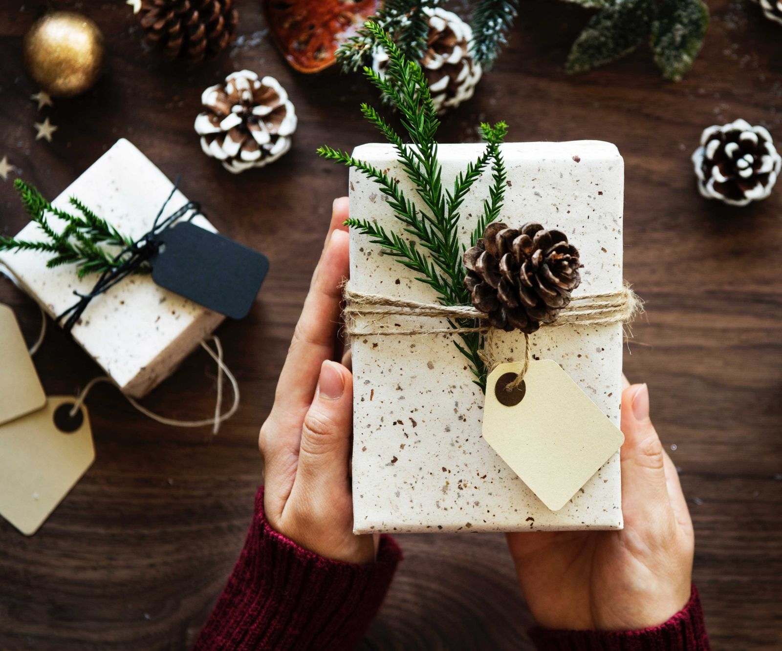 Rustic Gifts with Textured Paper and Pine Sprigs — Christmas Gift Wrapping