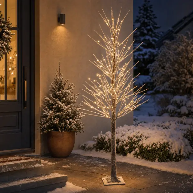 Outdoor LED Light-Up Tree for Festive Entrance — Neutral Christmas Tree