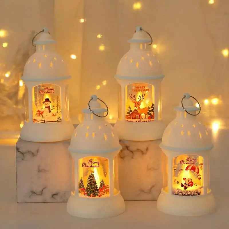 Set of Five Small Decorative Lanterns with Christmas Characters — Christmas Lantern Lights