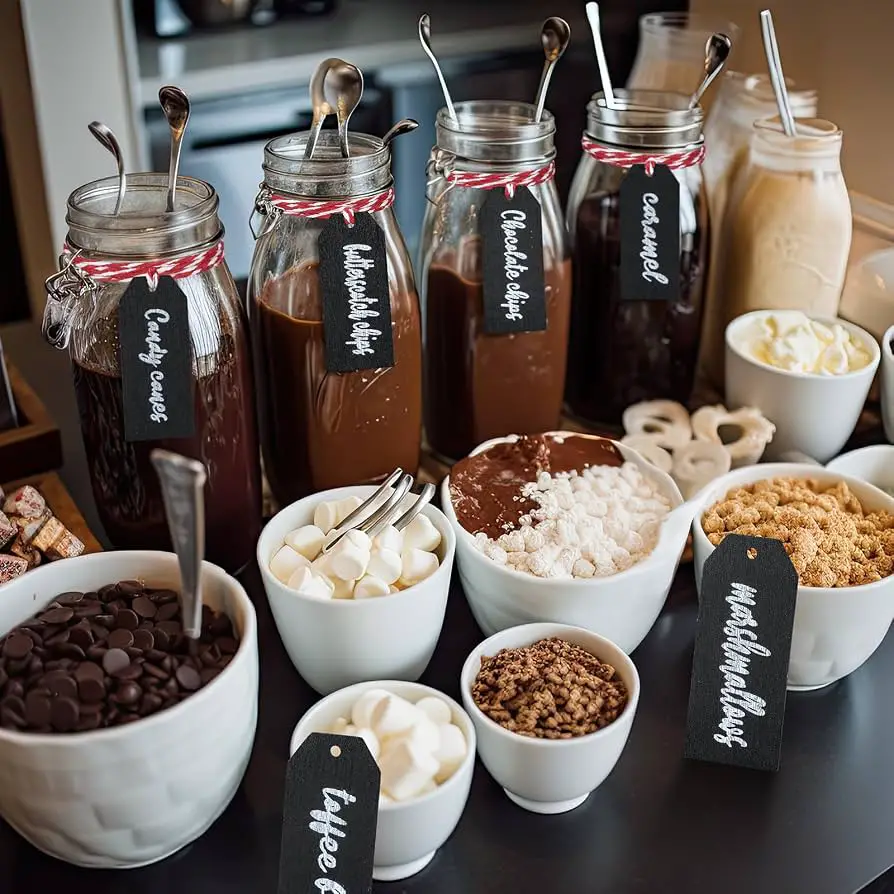 Modern Festive Hot Cocoa Bar with Labeled Jars — Christmas Hot Cocoa Bar