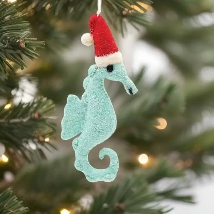 Festive Seahorse Christmas Ornament with Santa Hat Festive Seahorse Christmas Ornament with Santa Hat — Coastal Christmas Decor