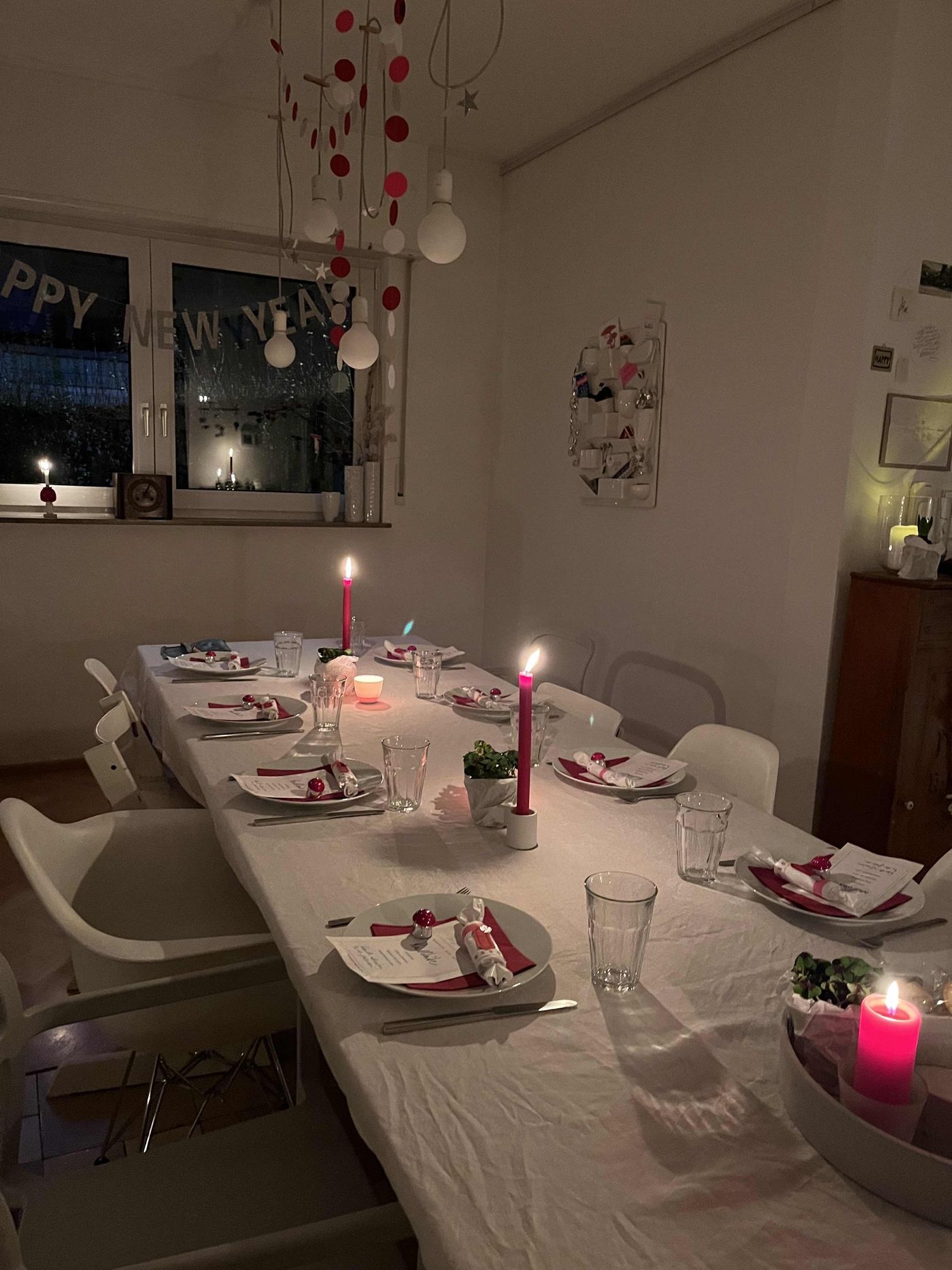 Festive Table with Pink Candles and Red Accents Festive Table with Pink Candles and Red Accents — New Years Eve Date Night at Home