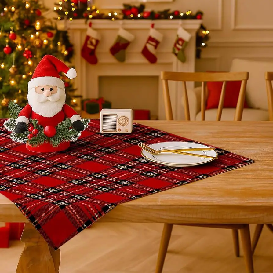 Traditional Kitchen Table Set with a Red Plaid Christmas Runner Traditional Kitchen Table Set with a Red Plaid Christmas Runner — Christmas Kitchen Decor