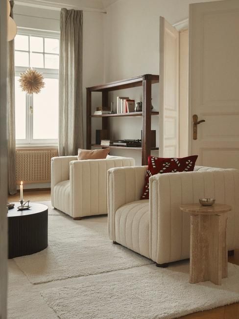 Modern Living Room with Bouclé Armchairs — Winter Decor After Christmas