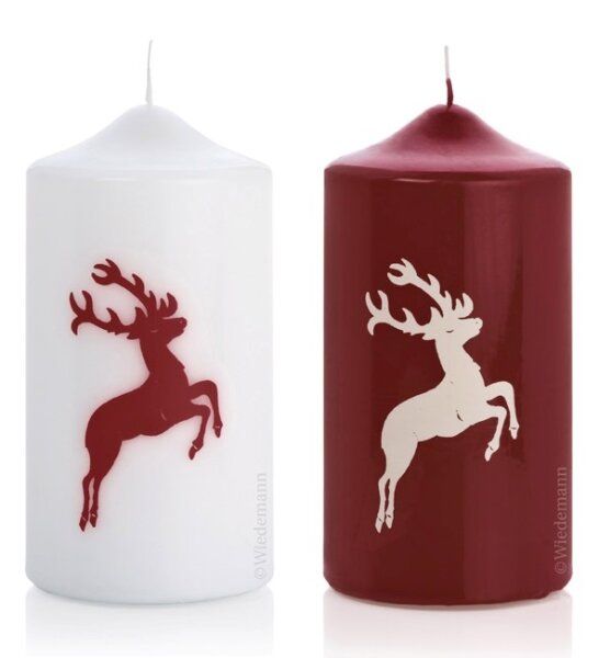 Traditional Pillar Candles with Reindeer Silhouettes — Christmas Candle Decor