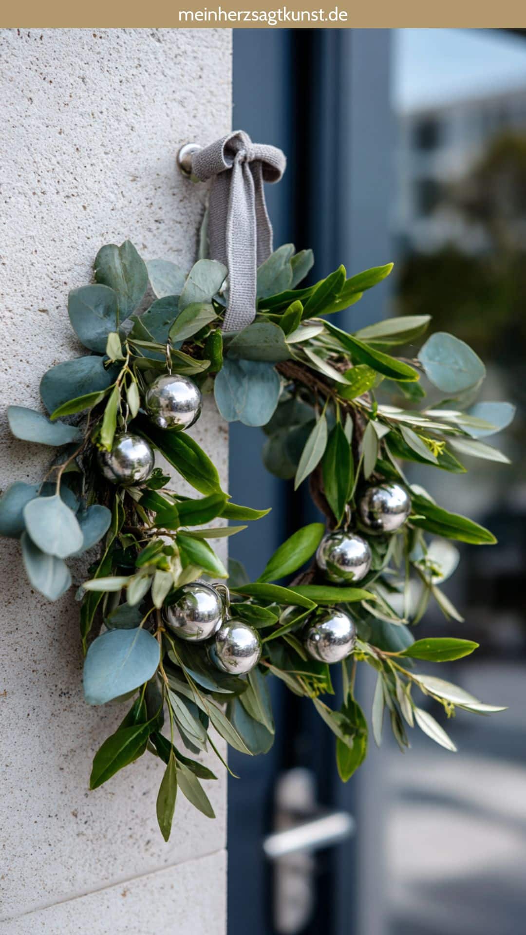 Elegant Eucalyptus and Olive Wreath with Silver Baubles Elegant Eucalyptus and Olive Wreath with Silver Baubles — Ornament Wreath