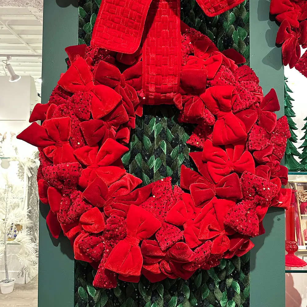 Maximalist Red Velvet Bow and Sequin Wreath Maximalist Red Velvet Bow and Sequin Wreath — Christmas Window Wreaths