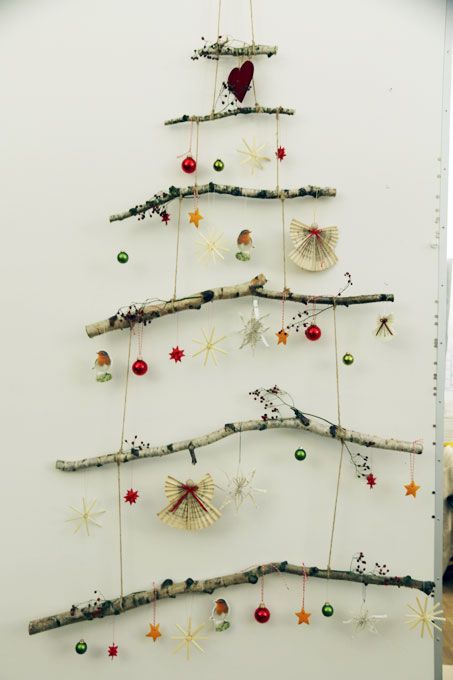 Rustic DIY Wall-Mounted Birch Branch Christmas Tree — Christmas Tree Themes