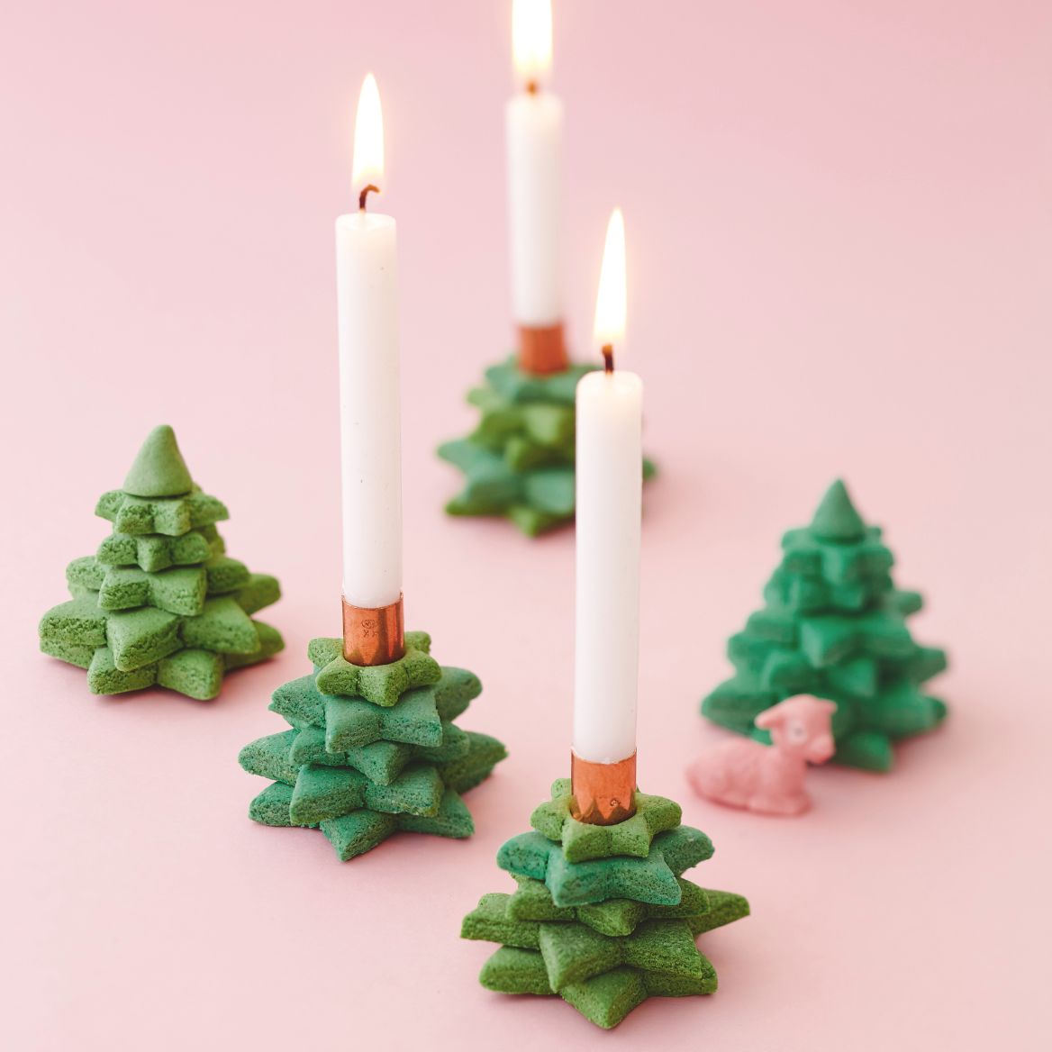Whimsical Green Christmas Tree Candle Holders — Christmas Crafts for Adults