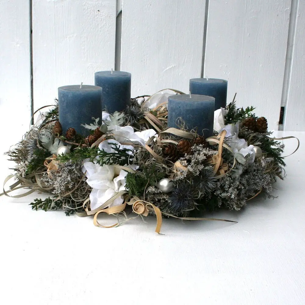 Naturalistic Advent Wreath with Muted Blue Candles Naturalistic Advent Wreath with Muted Blue Candles