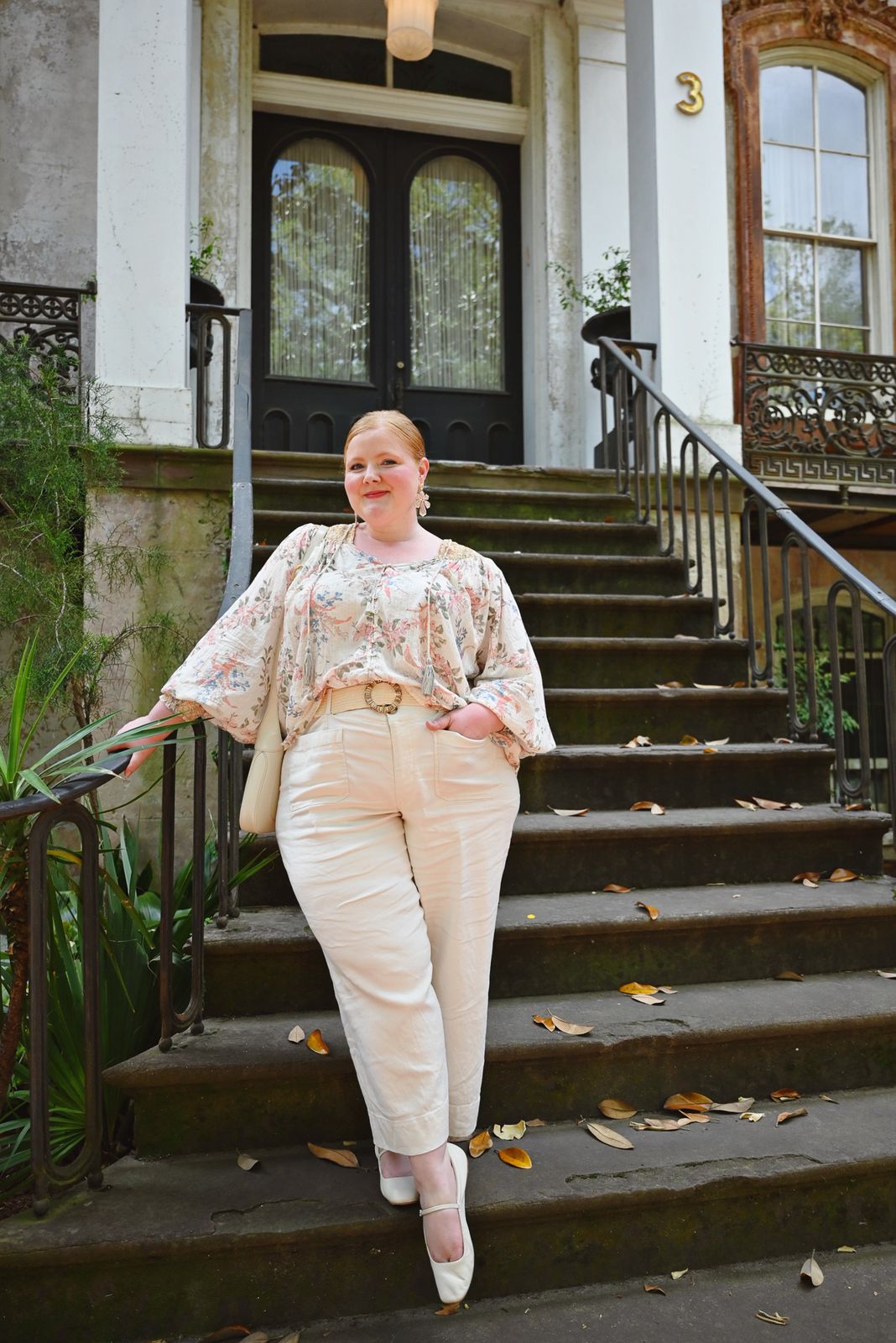Printed Blouse with Cream Wide-Leg Trousers Printed Blouse with Cream Wide-Leg Trousers — Plus Size Outfits 2027