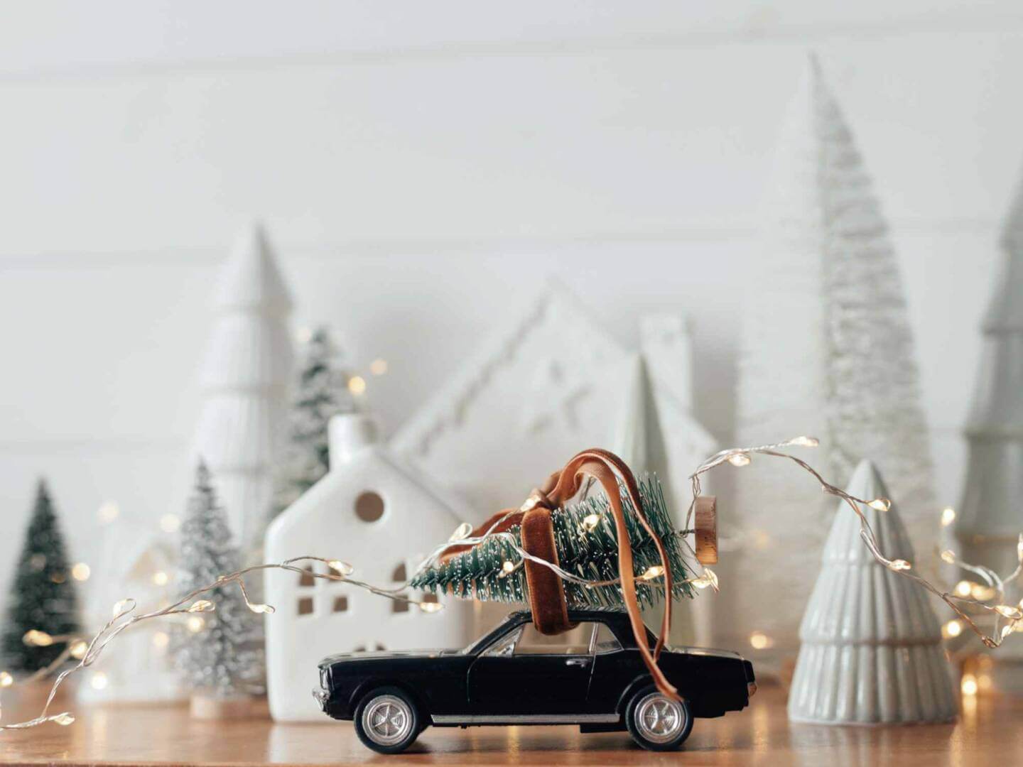Whimsical Christmas Village Display with Toy Car and Houses Whimsical Christmas Village Display with Toy Car and Houses — Christmas Office Decor Ideas