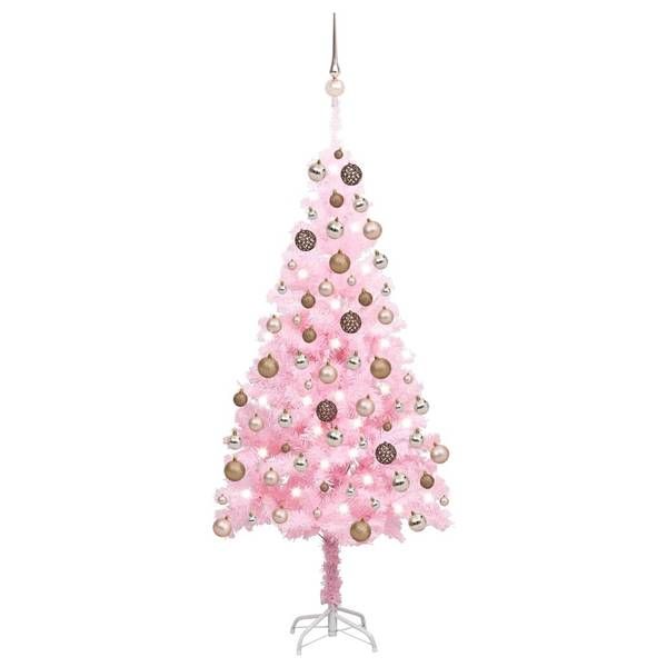 Living Room Vibrant Pink Artificial Christmas Tree with Gold Ornaments — Pink and Gold Christmas Tree