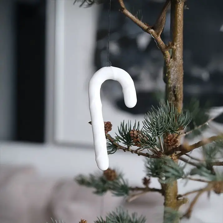 Minimalist Glossy White Candy Cane Ornament Minimalist Glossy White Candy Cane Ornament — Candy Cane Christmas Decor