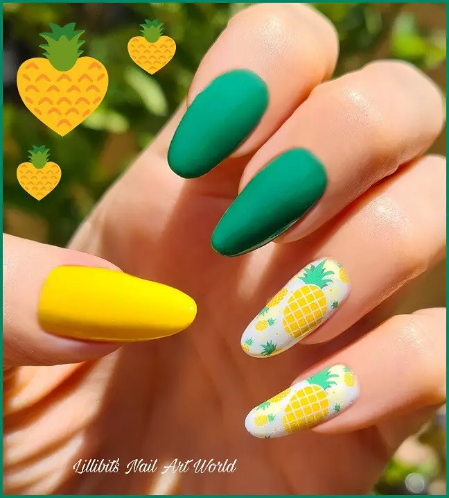 Matte Deep Green And Pineapple Pattern Nails Matte Deep Green And Pineapple Pattern Nails — pineapple nails ideas 2027