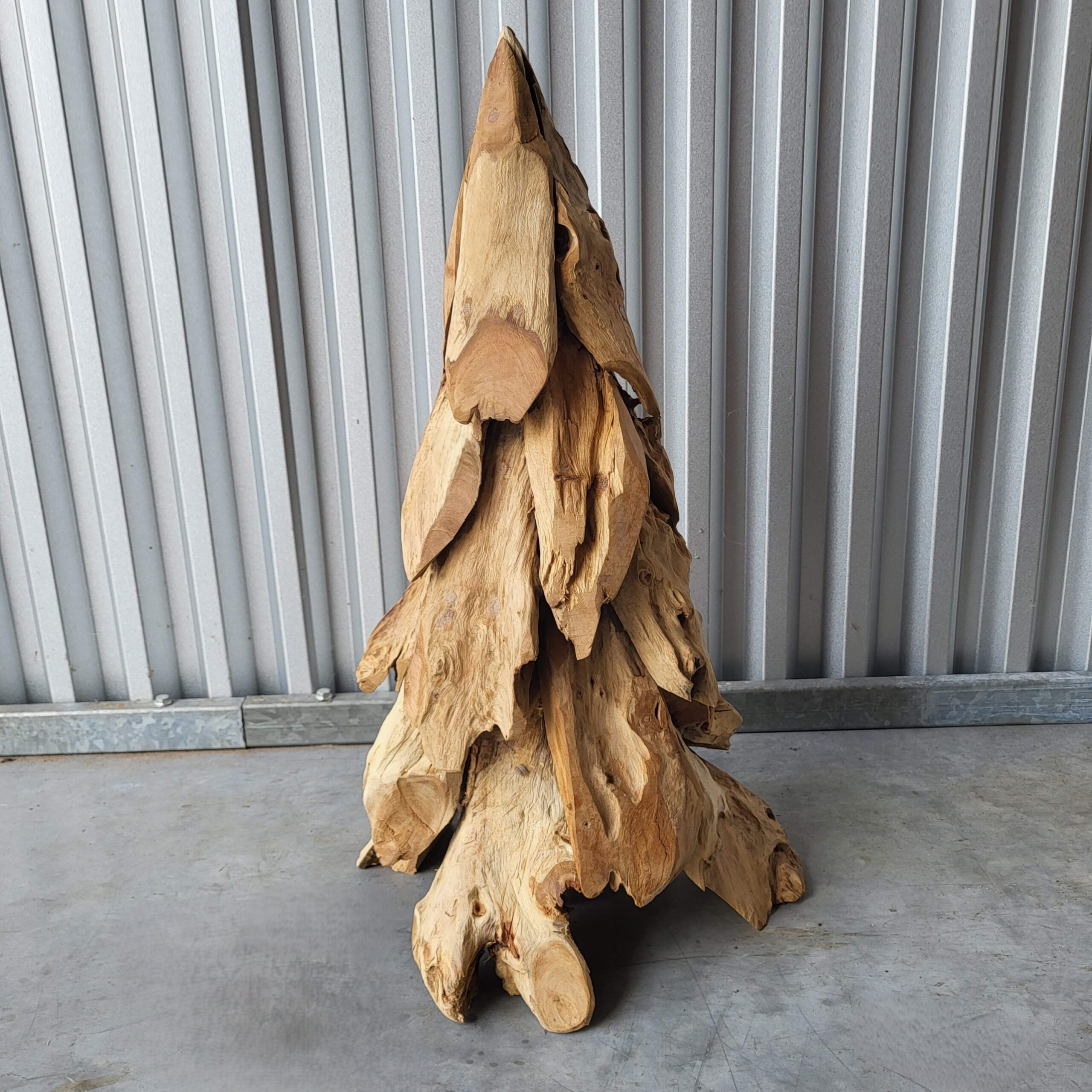 Large Teak Wood Tree Sculpture — Tabletop Christmas Tree Decor