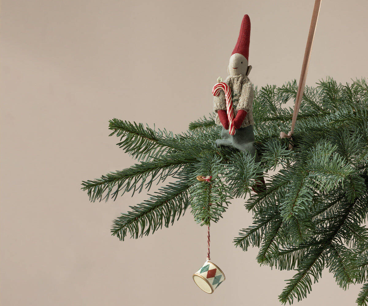 Whimsical Elf Ornament Holding a Candy Cane — Candy Cane Christmas Tree