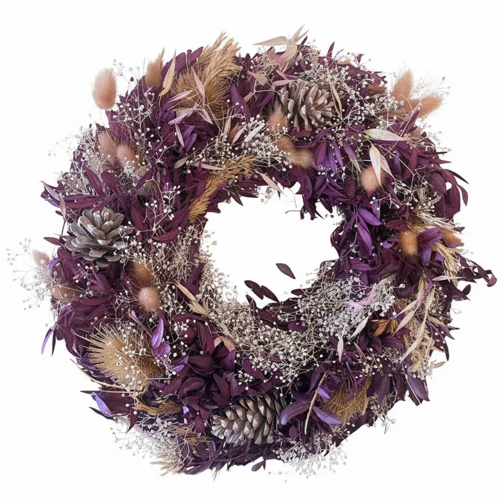 Boho Wreath of Purple Dried Leaves and Flowers Boho Wreath of Purple Dried Leaves and Flowers — Ornament Wreath