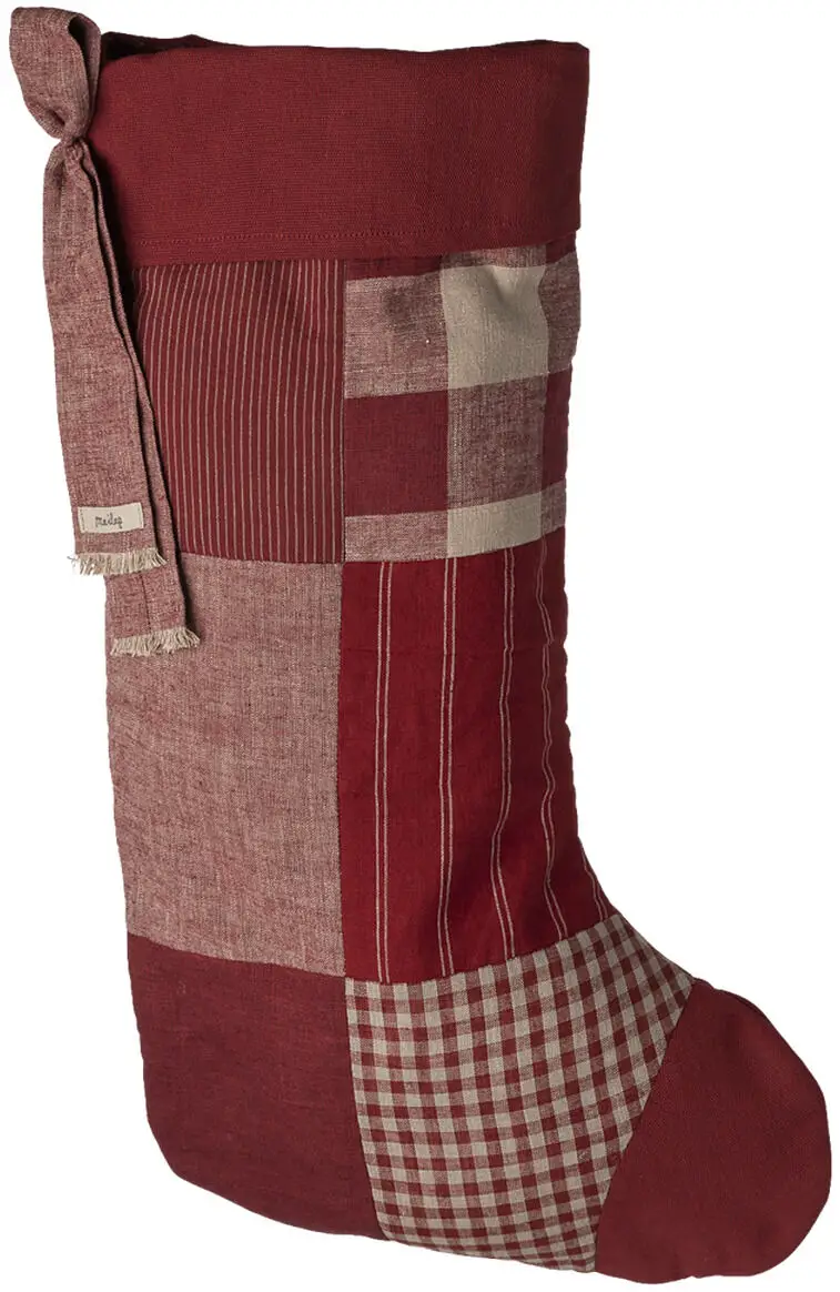 Patchwork Christmas Stocking with Varied Fabric Patterns — Christmas Stockings Display