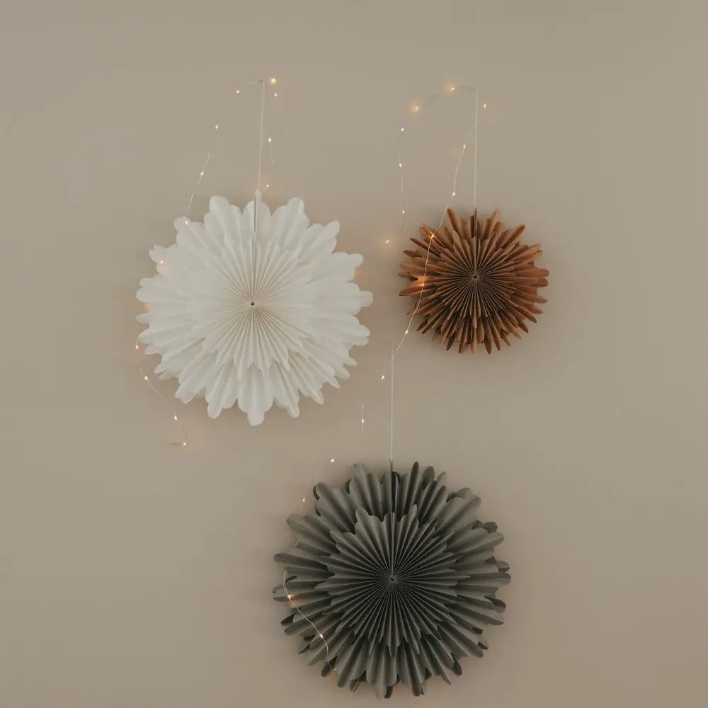 Varied Tones of Paper Snowflakes with Fairy Lights