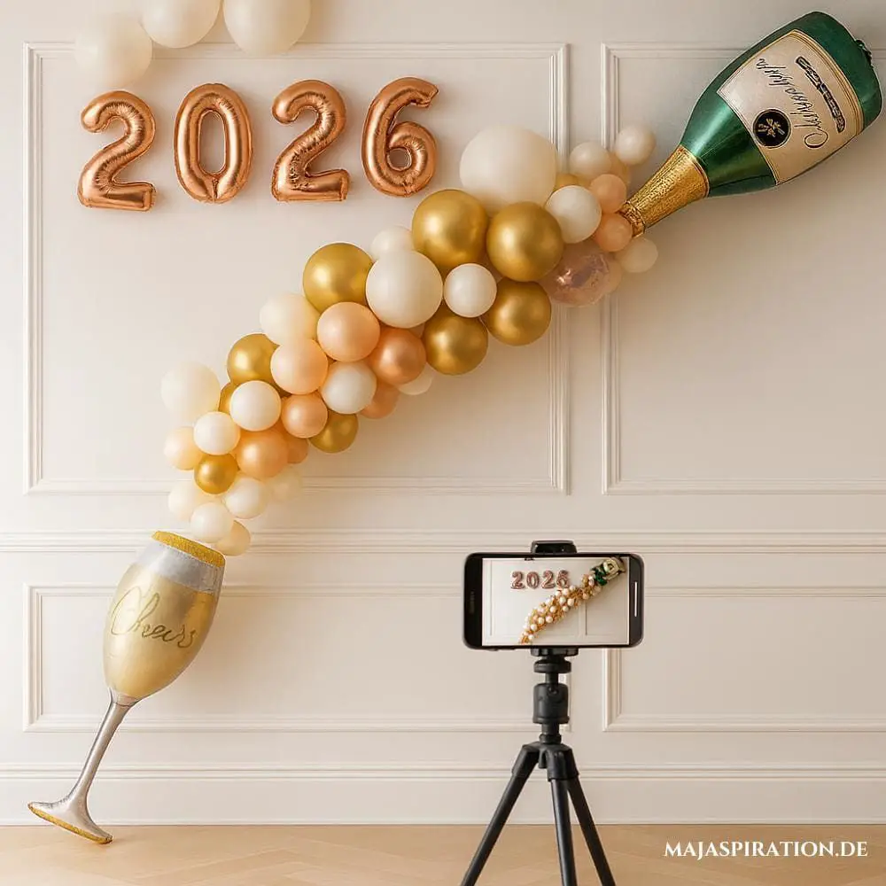 Dynamic Champagne Bottle Balloon Installation Dynamic Champagne Bottle Balloon Installation — New Years Eve Party Decor