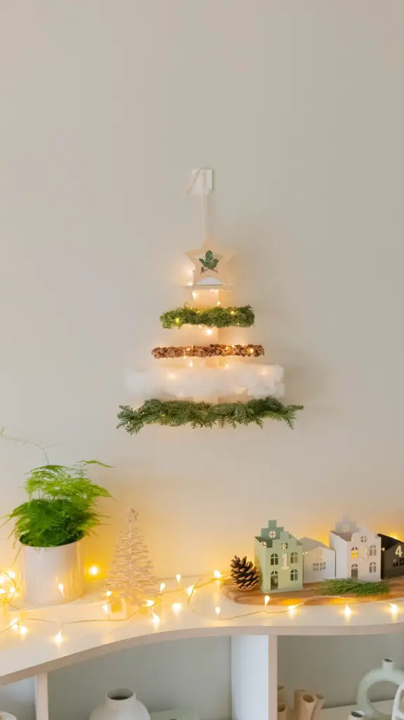 Whimsical Layered Cotton Batting and Greenery Wall Tree — Wall Christmas Tree