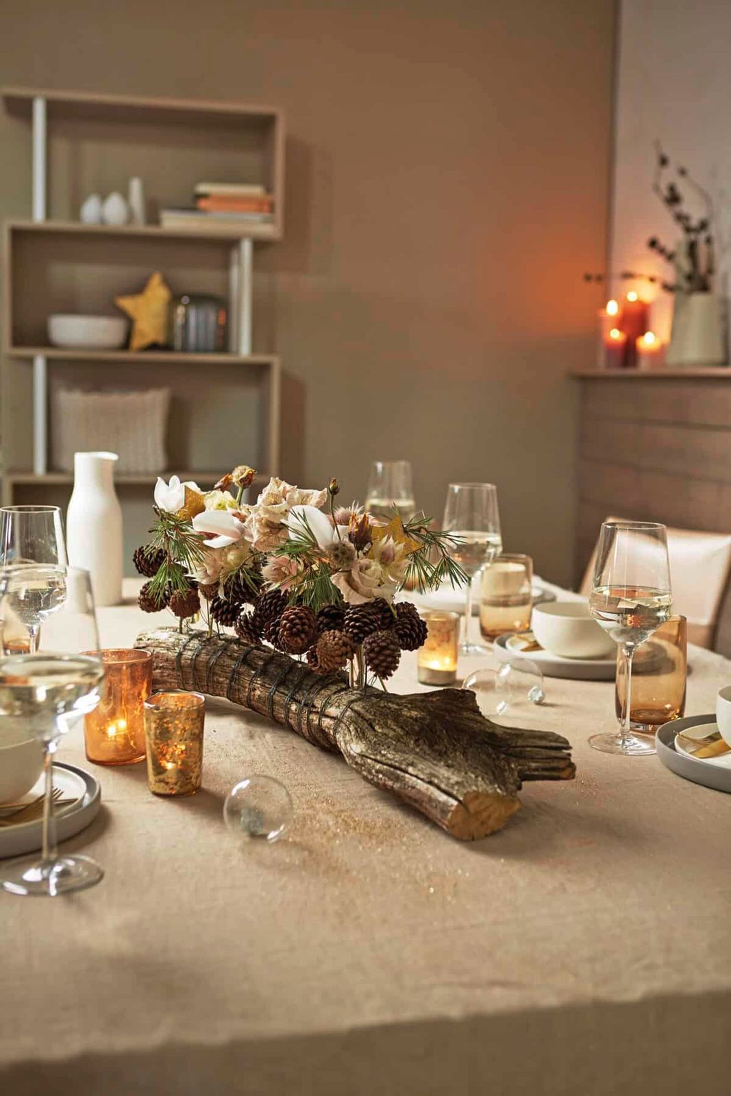 Rustic Natural Driftwood Table Centerpiece — Winter Decor After Christmas
