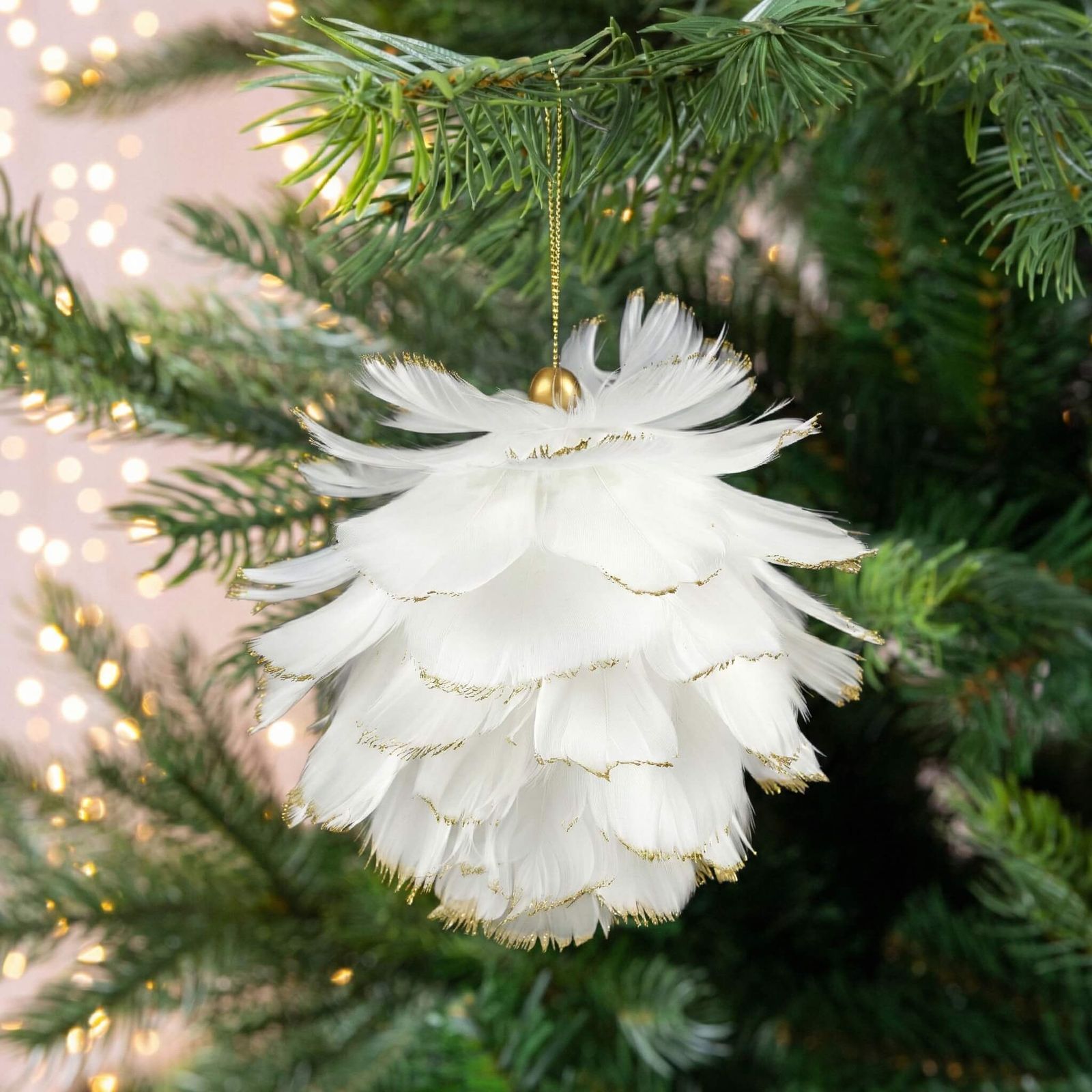 Elegant White Feather Ornament with Gold Accents Elegant White Feather Ornament with Gold Accents — White Christmas Tree Decor