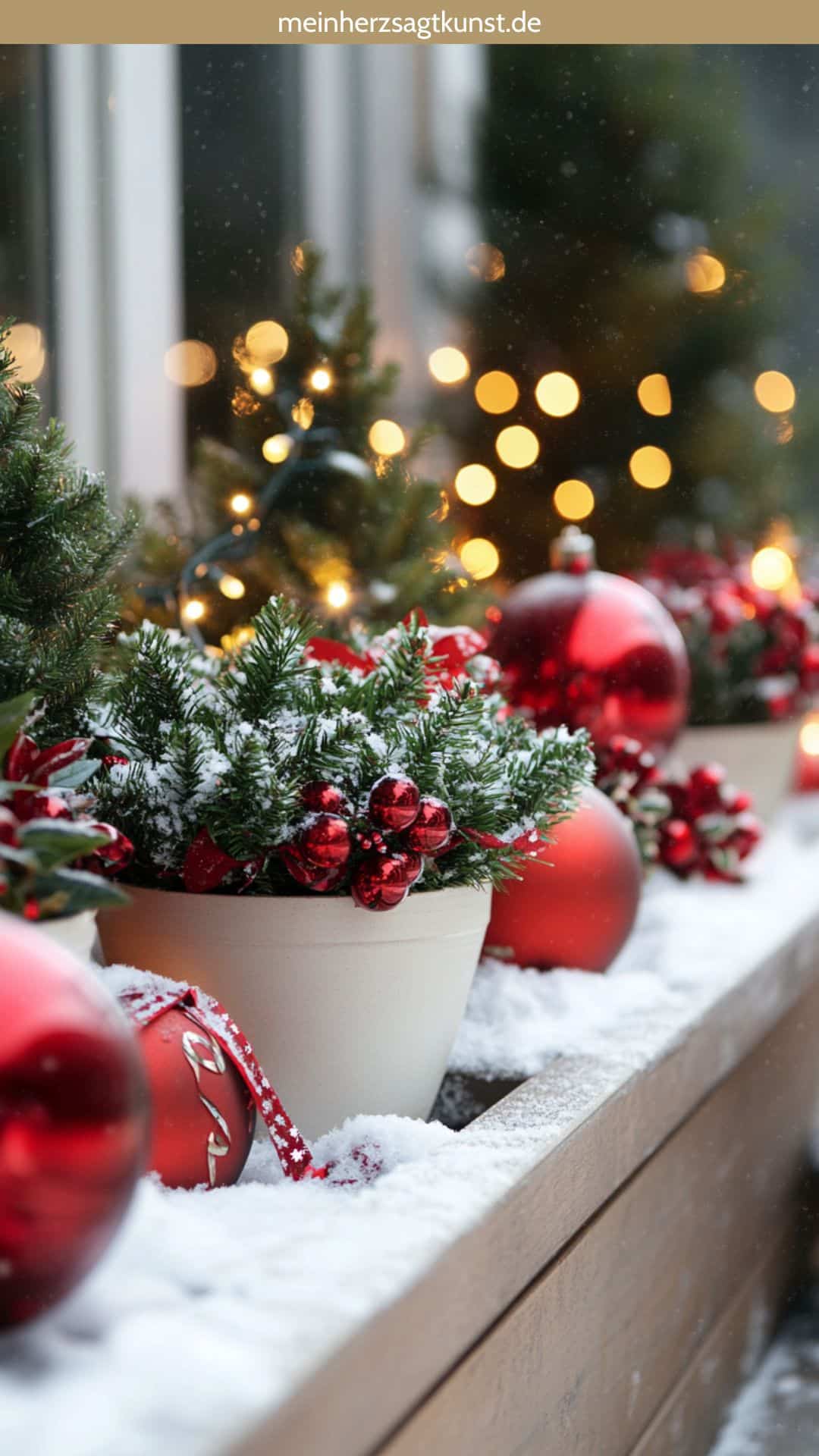 Snow-Covered Christmas Planter with Ornaments — Christmas Yard Decor