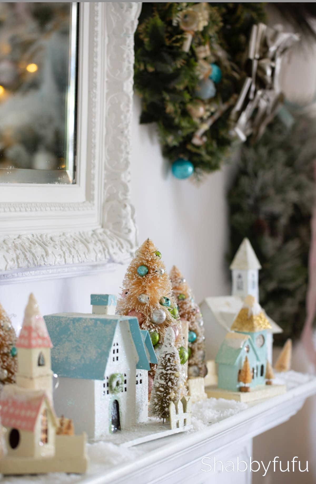 Whimsical Coastal Christmas Mantel with Mini Houses Whimsical Coastal Christmas Mantel with Mini Houses — Coastal Christmas Decor
