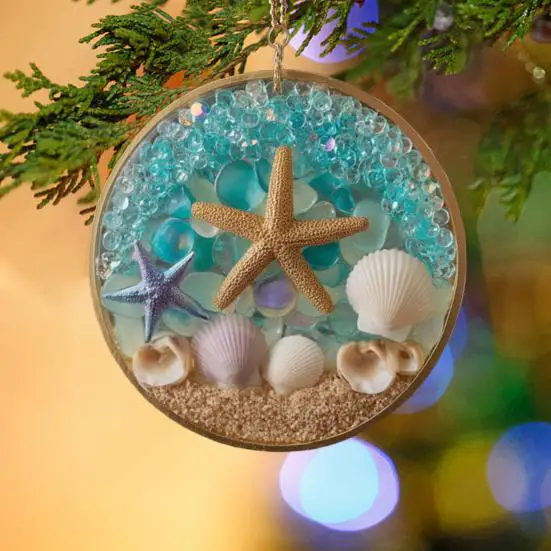 Handmade Coastal Christmas Ornament with Beach Scene Handmade Coastal Christmas Ornament with Beach Scene — Coastal Christmas Decor