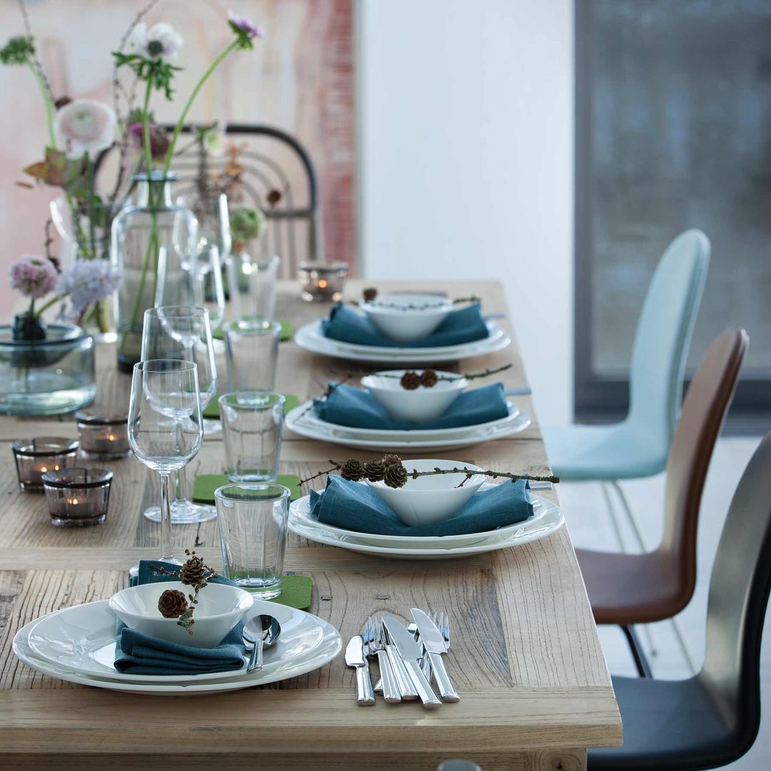 Modern Farmhouse Table with Teal and Pinecone Details Modern Farmhouse Table with Teal and Pinecone Details — New Years Eve Date Night at Home