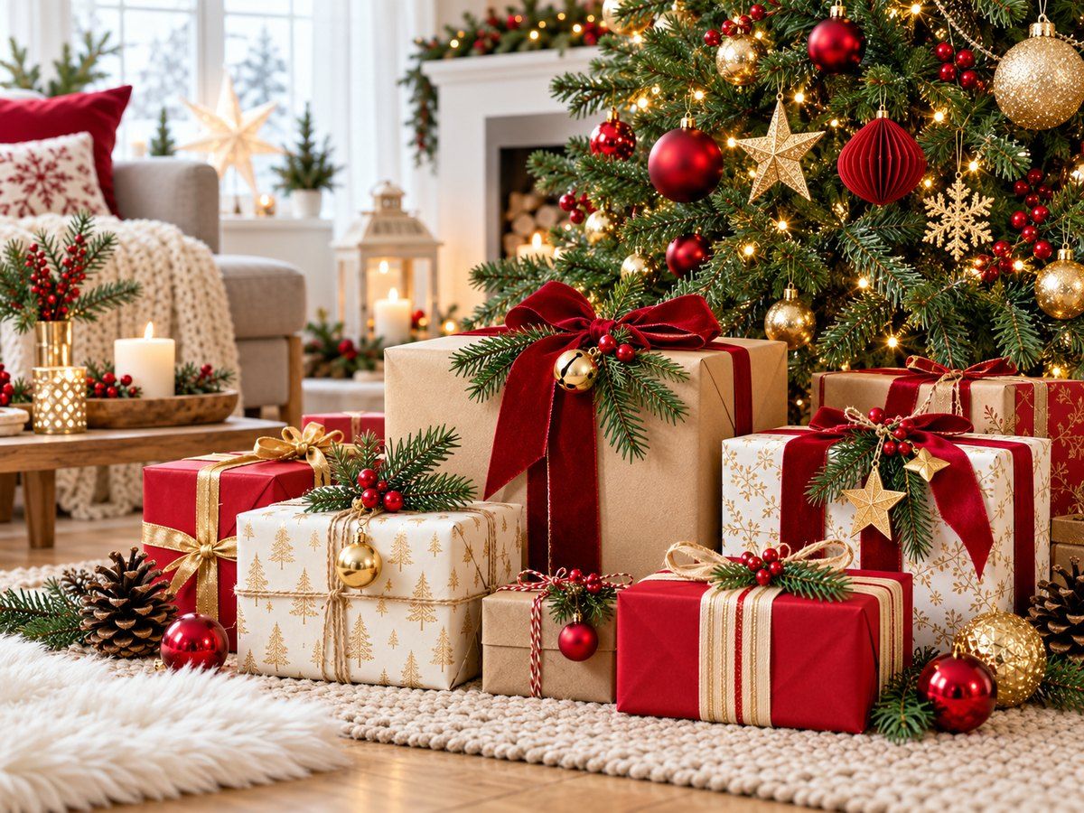 Abundant Gifts Under the Tree with Red and Green Accents Abundant Gifts Under the Tree with Red and Green Accents — Red and Green Christmas Tree
