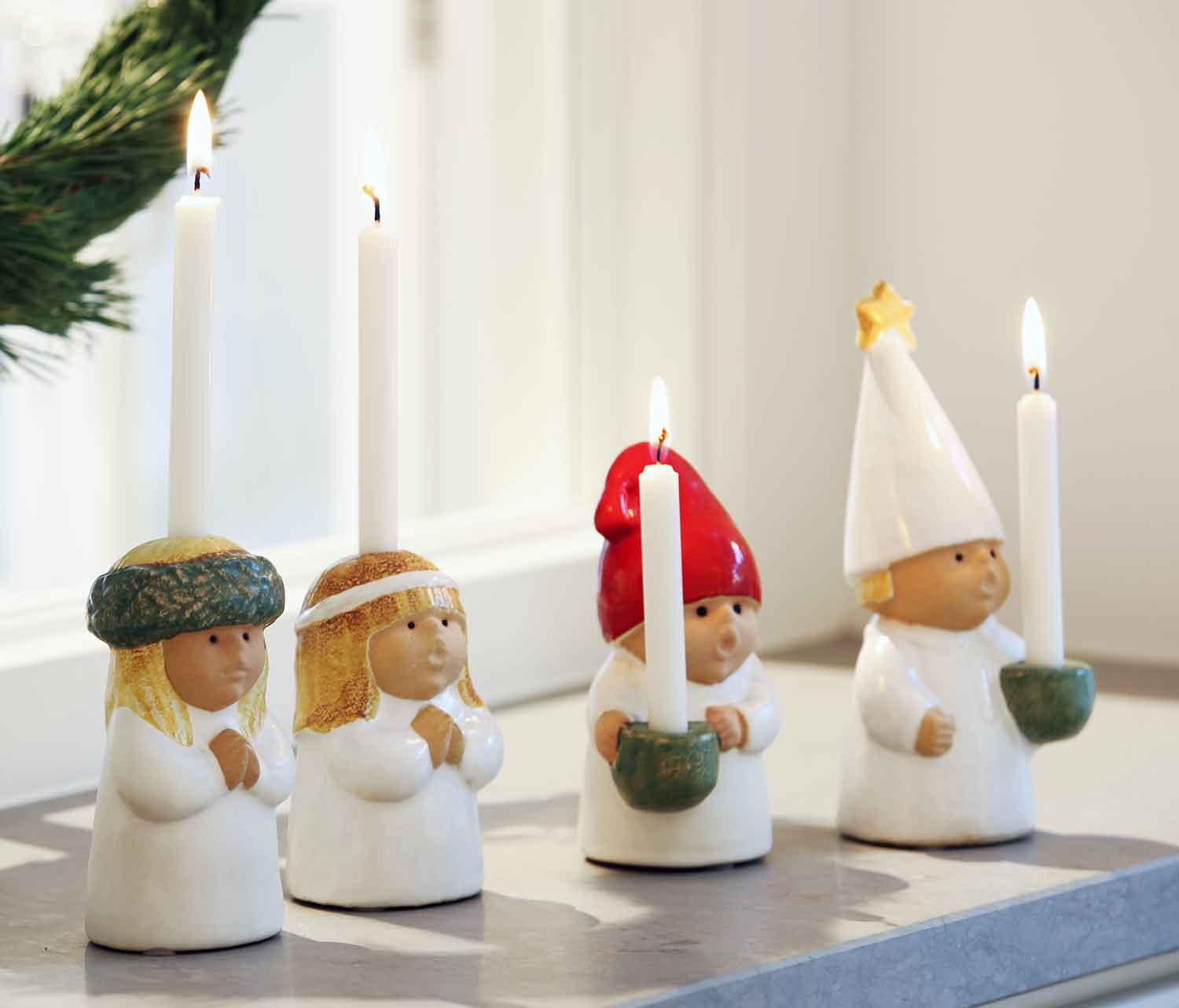 Scandinavian Lucia Figures as Candle Holders Scandinavian Lucia Figures as Candle Holders — Christmas Shelf Decor