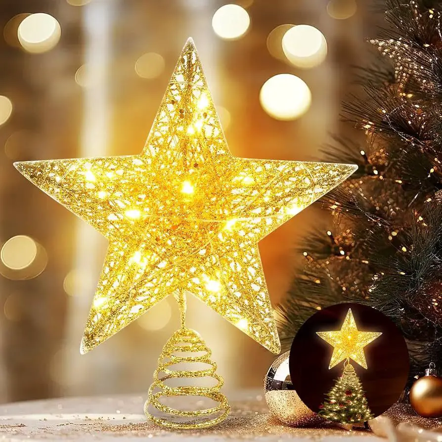 Large Glittery Wire Star Topper with LED Lights Large Glittery Wire Star Topper with LED Lights — Christmas Tree Topper