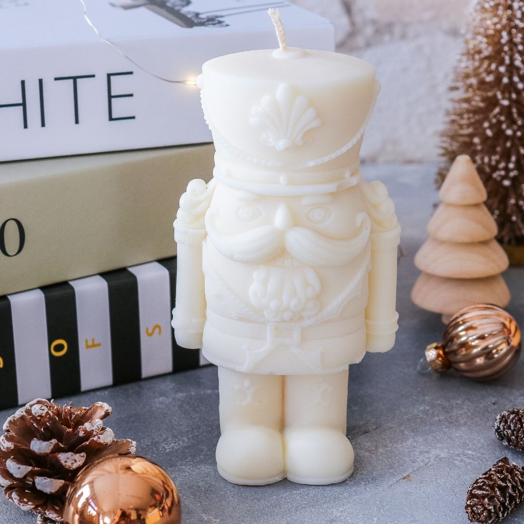 Hygge-Inspired Nutcracker Candle on a Tabletop — Nutcracker Display