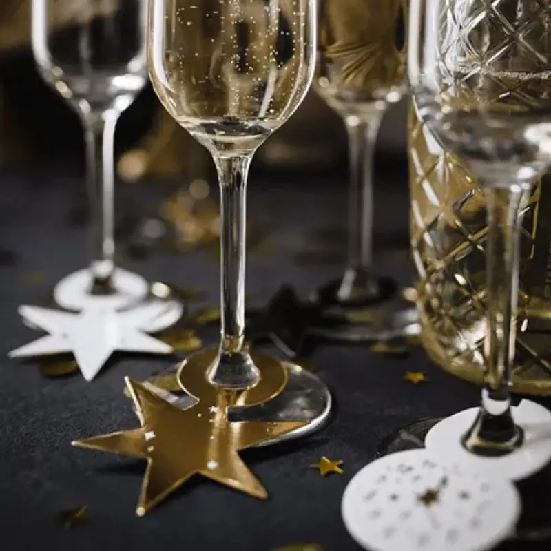 Festive Gold Star Charms for Champagne Glasses — Gold New Years Eve Decor